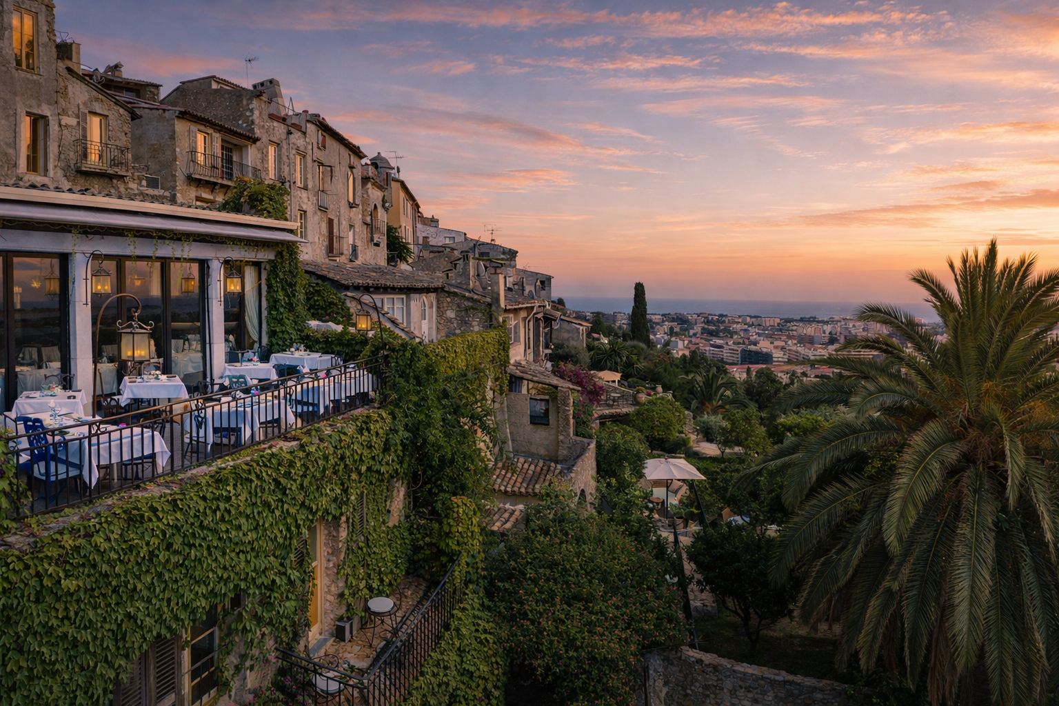 Restaurant Le Cagnard au Haut-de-Cagnes - Restaurant gastronomique avec terrasse et vue panoramique sur la Méditerranée, cadre historique du Château Le Cagnard